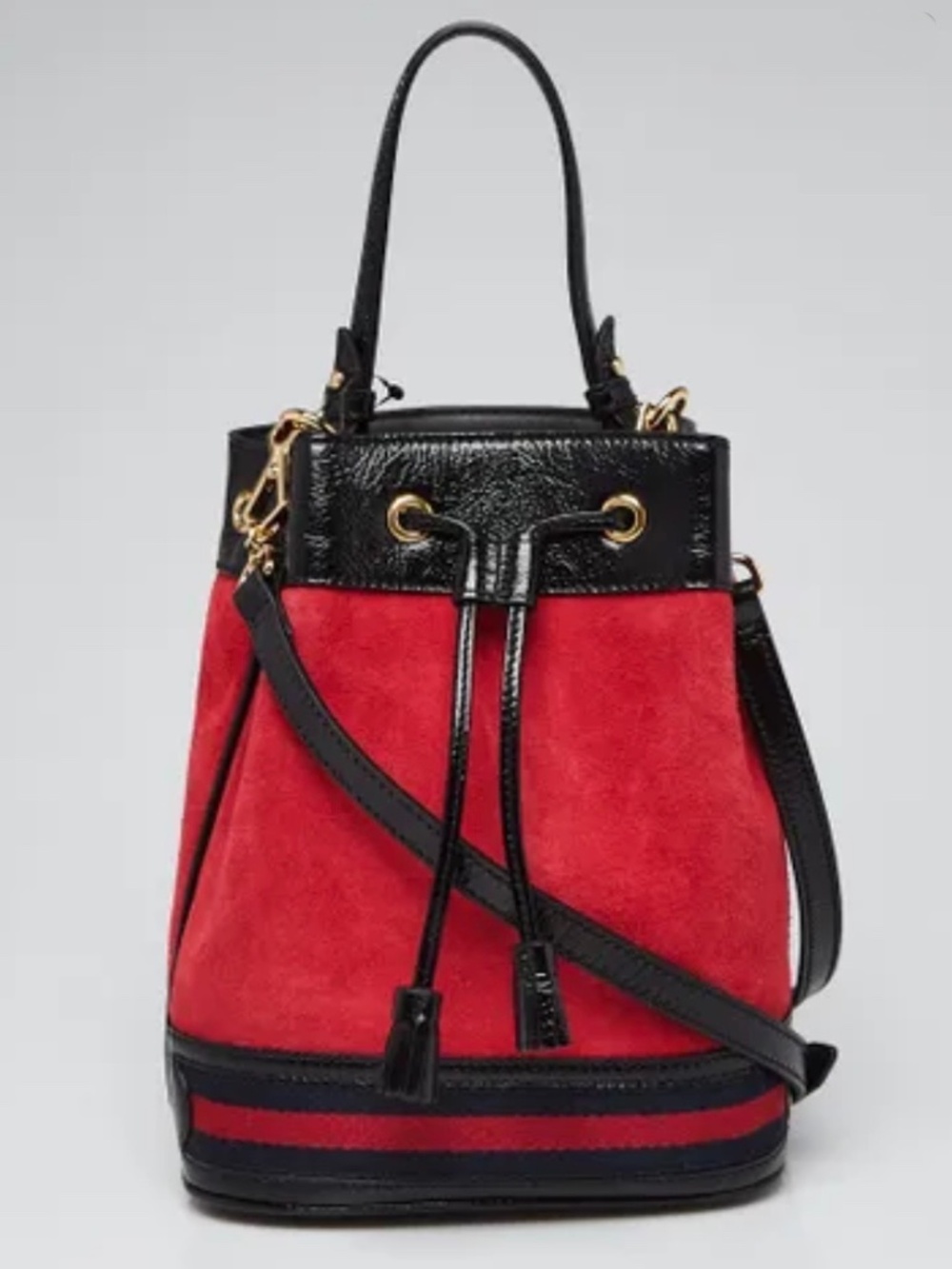 GUCCI Red Suede Black Patent Ophidia Bucket Bag Crossbody Like New!